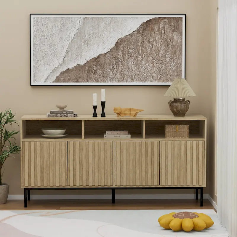 Mid-Century Four-Door Buffet Sideboard Cabinet