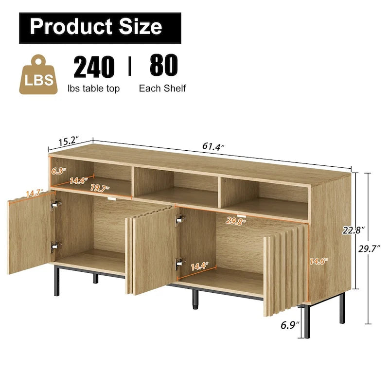 Mid-Century Four-Door Buffet Sideboard Cabinet