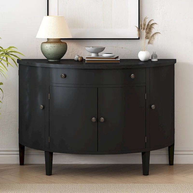 Curved Design Storage Cabinet with Adjustable Shelves and Drawer