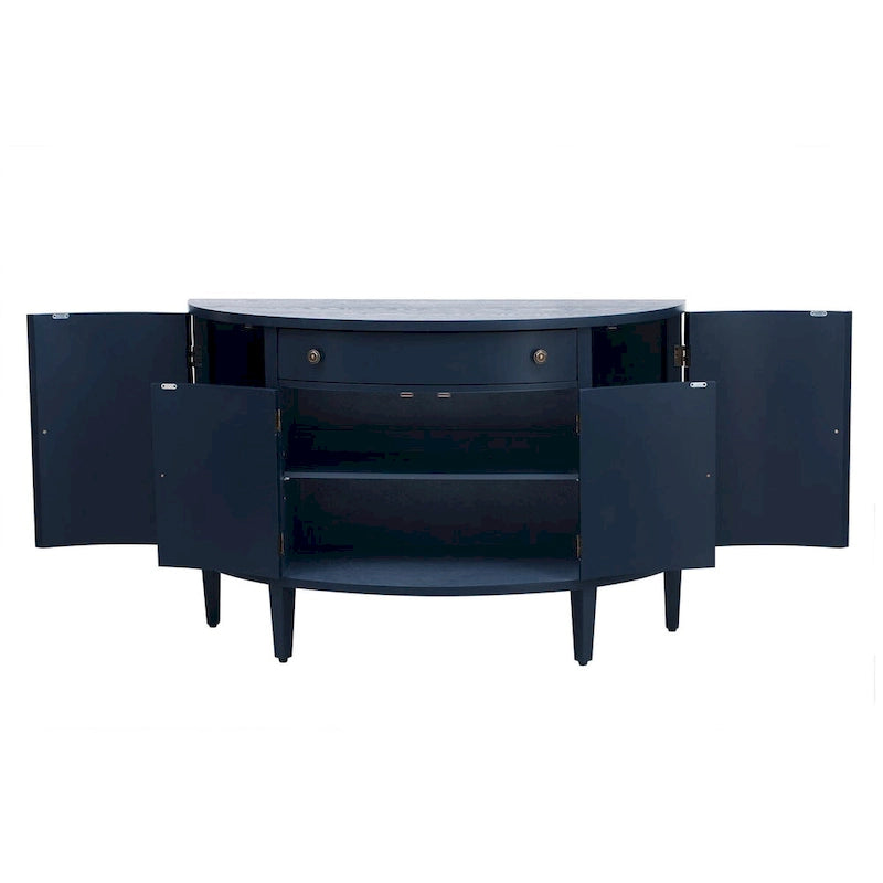 Curved Storage Cabinet with 4 Doors, Drawer and Adjustable Shelves