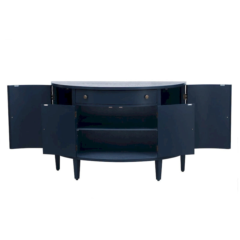 Curved Storage Cabinet with 4 Doors, Drawer and Adjustable Shelves