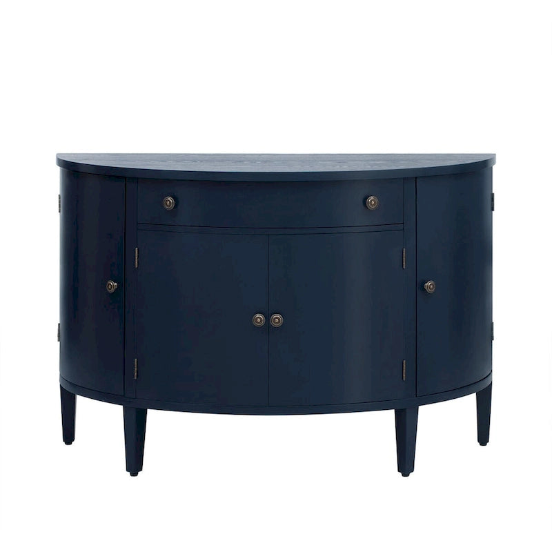 Curved Storage Cabinet with 4 Doors, Drawer and Adjustable Shelves