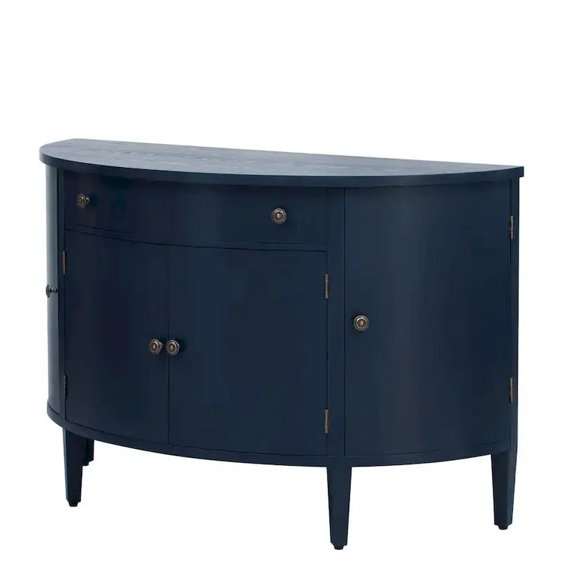 Curved Storage Cabinet with 4 Doors, Drawer and Adjustable Shelves