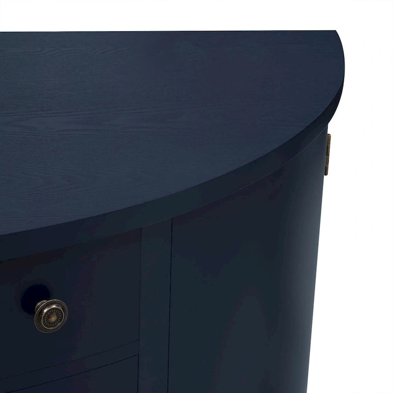 Curved Storage Cabinet with 4 Doors, Drawer and Adjustable Shelves