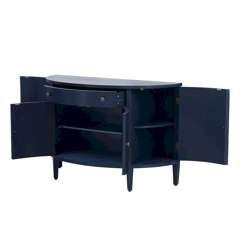 Curved Storage Cabinet with 4 Doors, Drawer and Adjustable Shelves