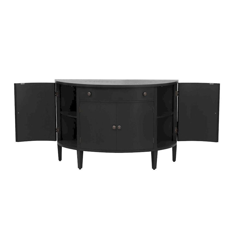 Curved Storage Cabinet with 4 Doors, Drawer and Adjustable Shelves