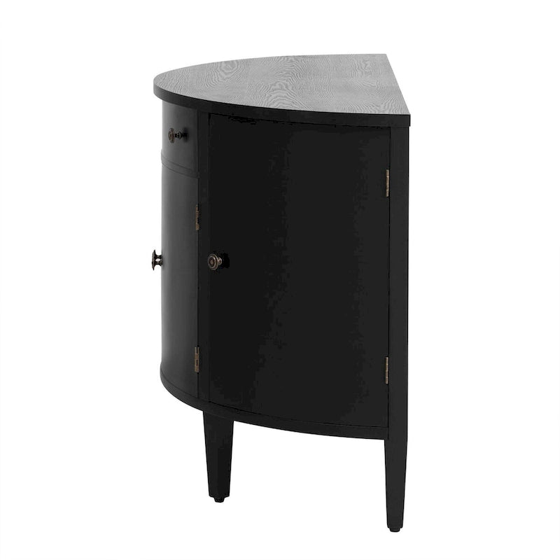 Curved Storage Cabinet with 4 Doors, Drawer and Adjustable Shelves