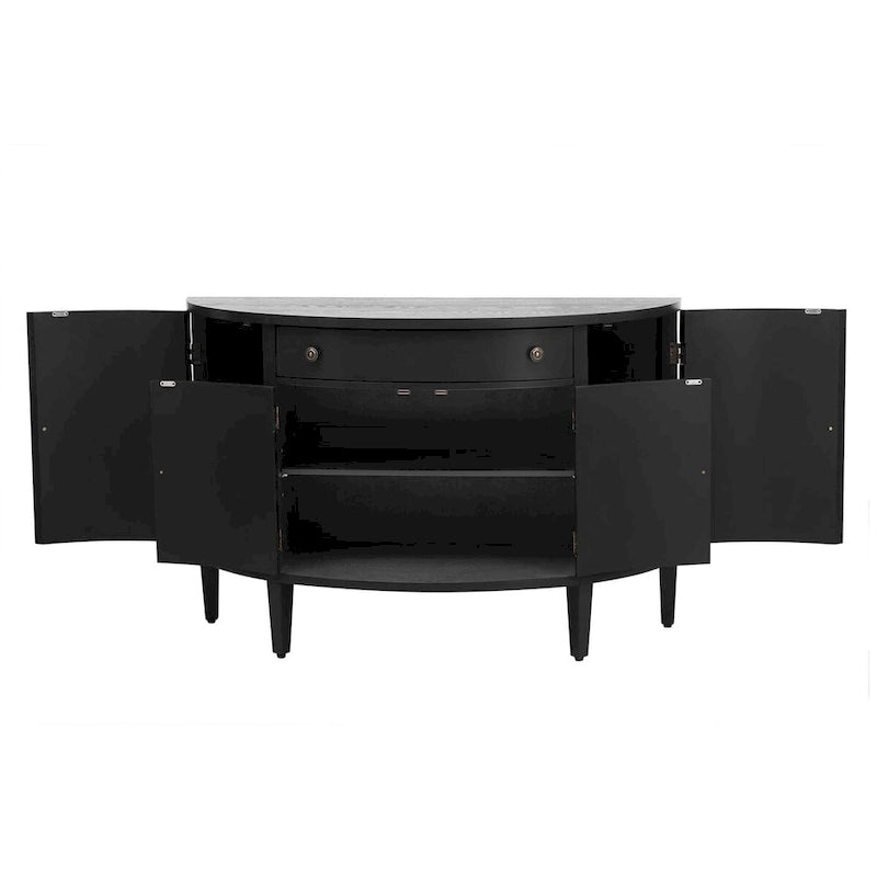 Curved Storage Cabinet with 4 Doors, Drawer and Adjustable Shelves