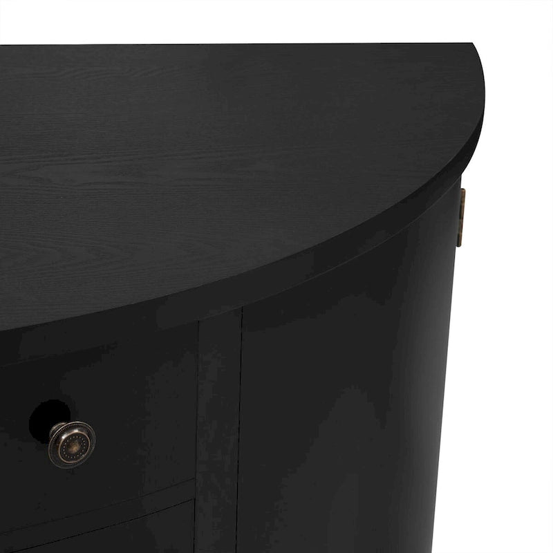 Curved Storage Cabinet with 4 Doors, Drawer and Adjustable Shelves