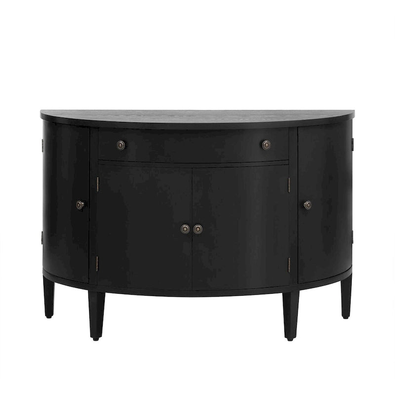 Curved Storage Cabinet with 4 Doors, Drawer and Adjustable Shelves