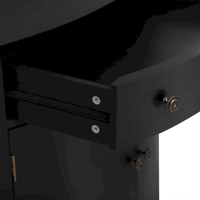 Curved Storage Cabinet with 4 Doors, Drawer and Adjustable Shelves