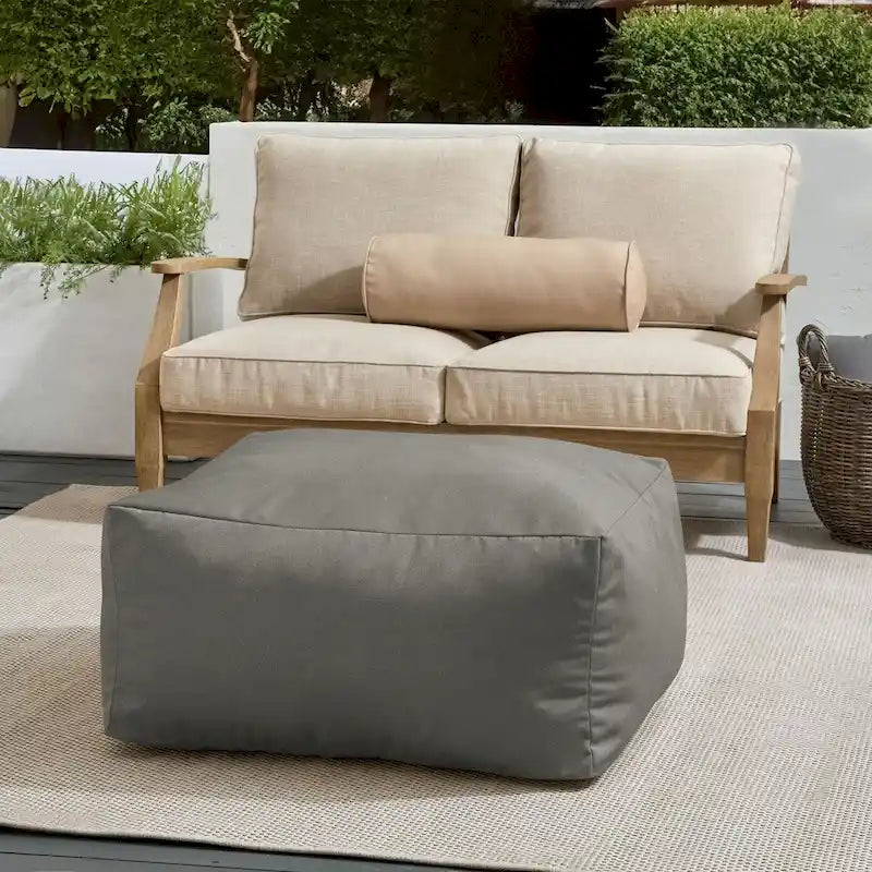 Indoor/Outdoor Solid Bean Pouf with Knife-Edge Finish