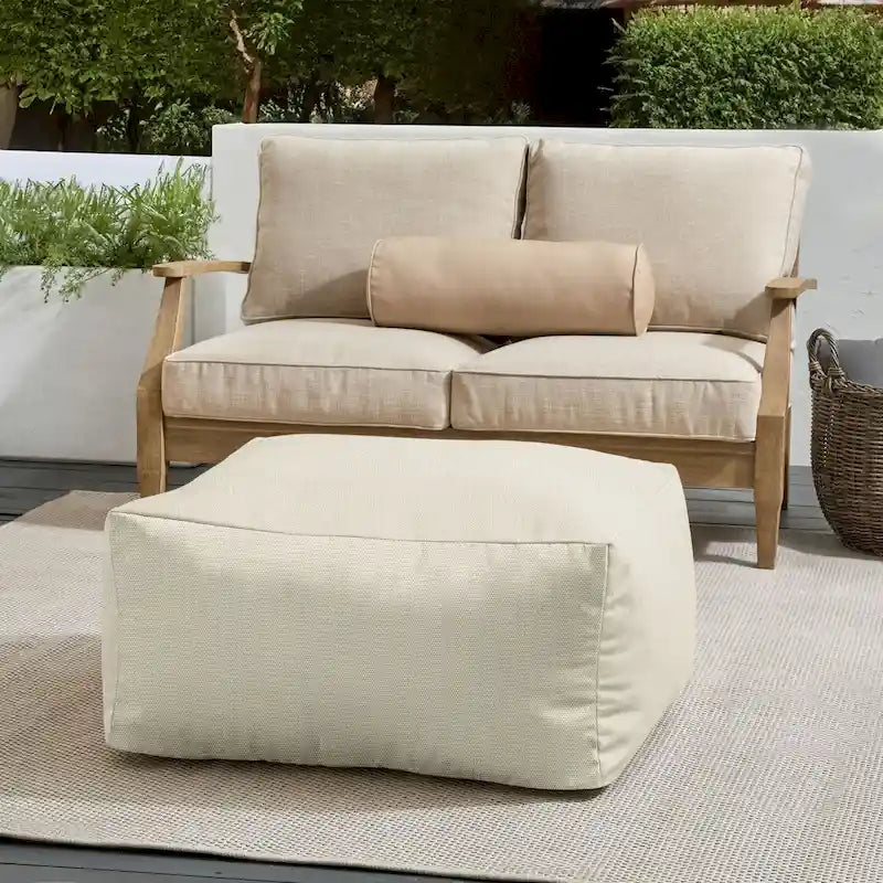 Indoor/Outdoor Solid Bean Pouf with Knife-Edge Finish