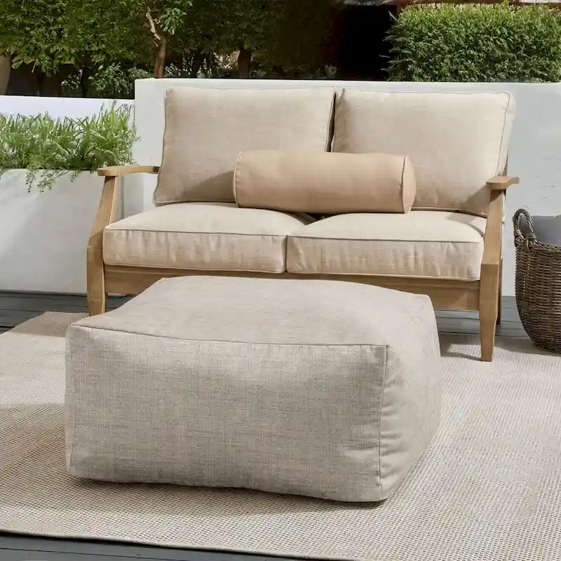 Indoor/Outdoor Solid Bean Pouf with Knife-Edge Finish