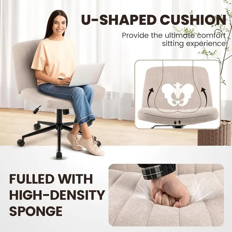 Armless Swivel Desk Chair with Thick Cushion