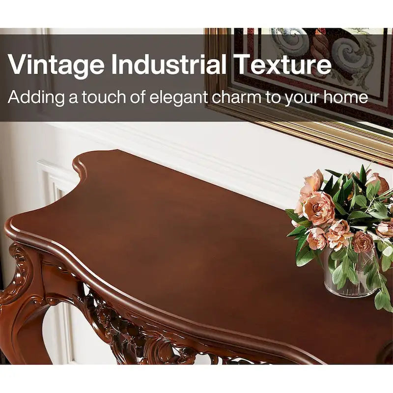 Vintage Carved Console Table with Two-Tier Storage
