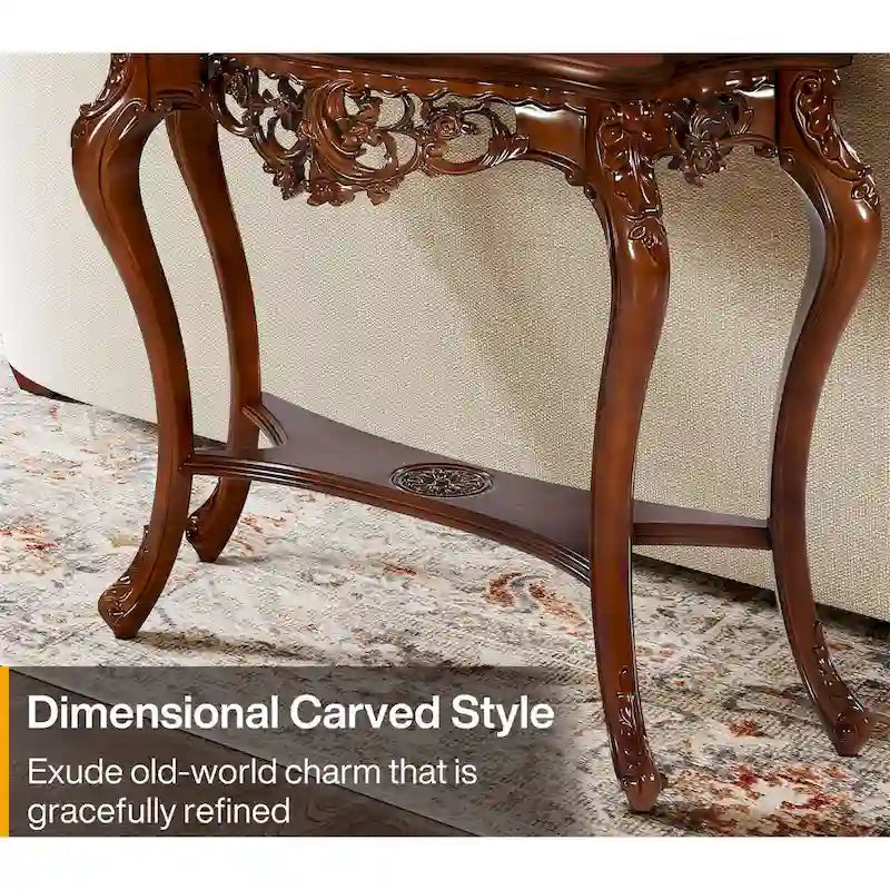 Vintage Carved Console Table with Two-Tier Storage