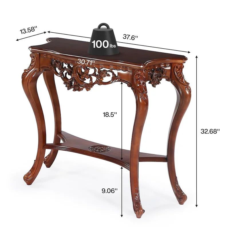 Vintage Carved Console Table with Two-Tier Storage