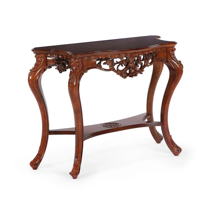 Vintage Carved Console Table with Two-Tier Storage