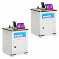Set of 2 Farmhouse End Tables with LED Lights and Charging Ports