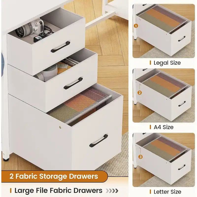 58-Inch Reversible L-Shaped Desk with Drawers, Bookshelf and LED Lights