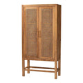 Bohemian Natural Rattan and Wood Tall Storage Cabinet