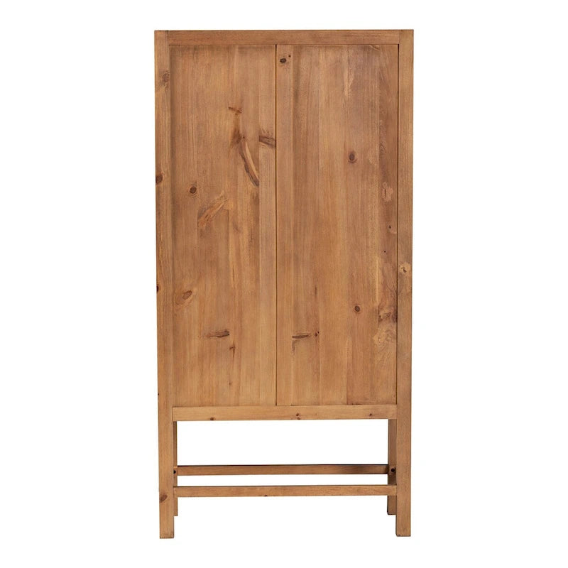 Bohemian Natural Rattan and Wood Tall Storage Cabinet