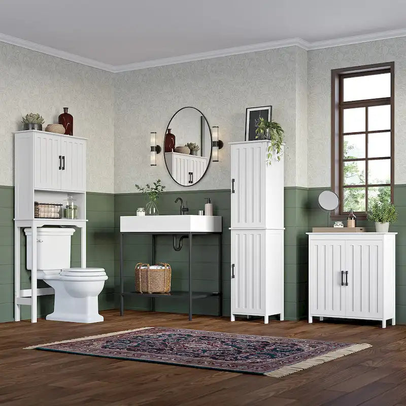 White Two-Door Bathroom and Laundry Storage Cabinet with Adjustable Shelf
