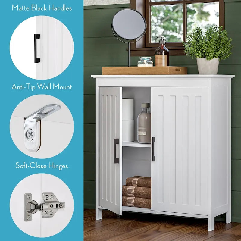 White Two-Door Bathroom and Laundry Storage Cabinet with Adjustable Shelf