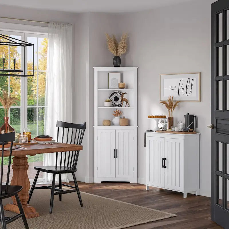White Two-Door Bathroom and Laundry Storage Cabinet with Adjustable Shelf