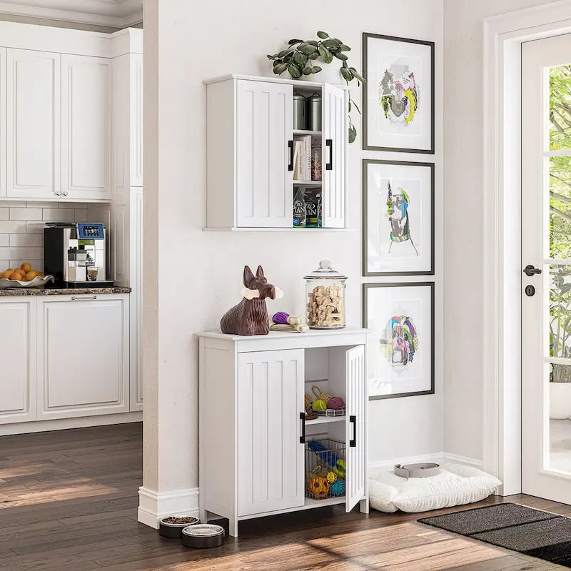 White Two-Door Bathroom and Laundry Storage Cabinet with Adjustable Shelf