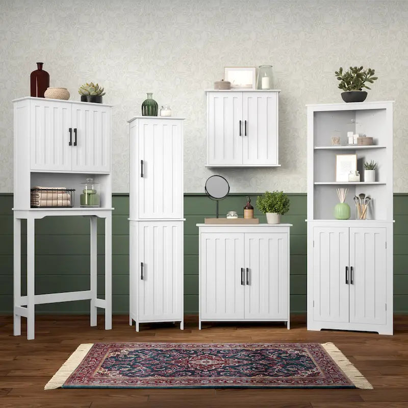 White Two-Door Bathroom and Laundry Storage Cabinet with Adjustable Shelf