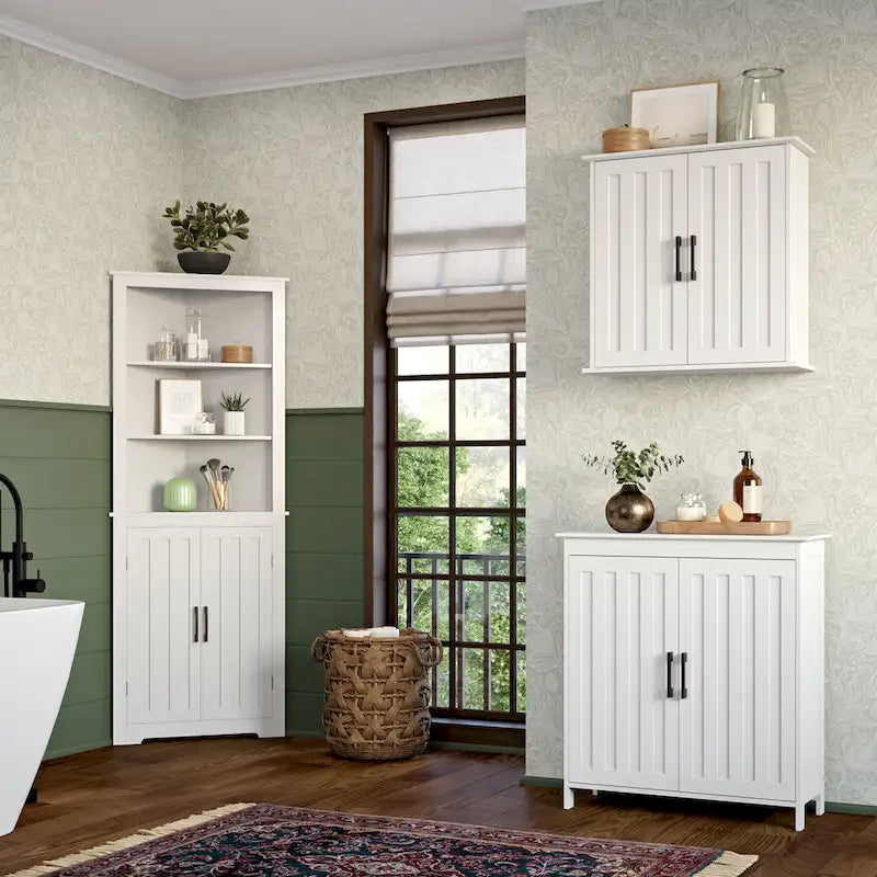 White Two-Door Bathroom and Laundry Storage Cabinet with Adjustable Shelf
