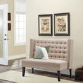 Two-Seat Linen Upholstered Settee with Tufting and Nailhead Trim