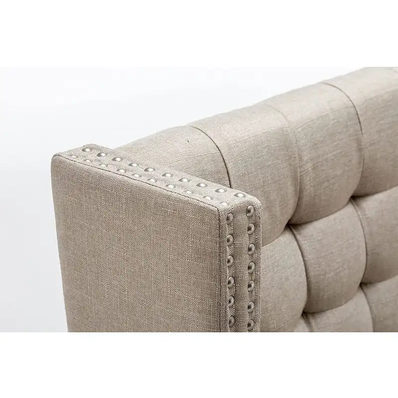 Two-Seat Linen Upholstered Settee with Tufting and Nailhead Trim