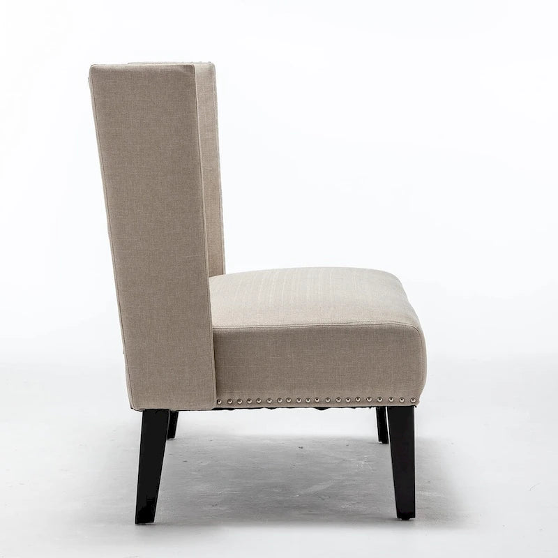 Two-Seat Linen Upholstered Settee with Tufting and Nailhead Trim