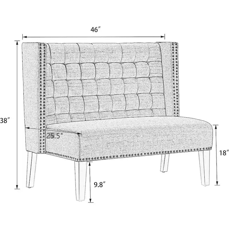 Two-Seat Linen Upholstered Settee with Tufting and Nailhead Trim