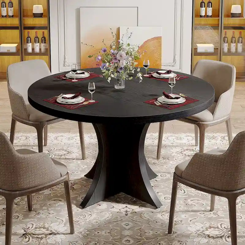 Black Round Dining Table for 4–6 People, 47.25-Inch