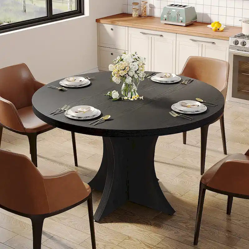 Black Round Dining Table for 4–6 People, 47.25-Inch