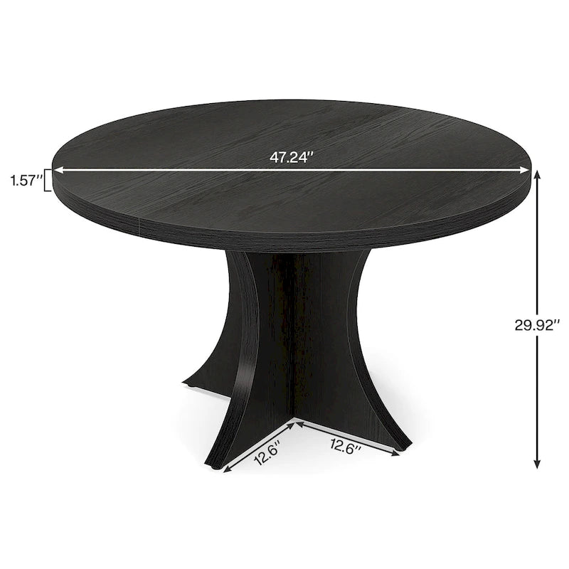 Black Round Dining Table for 4–6 People, 47.25-Inch
