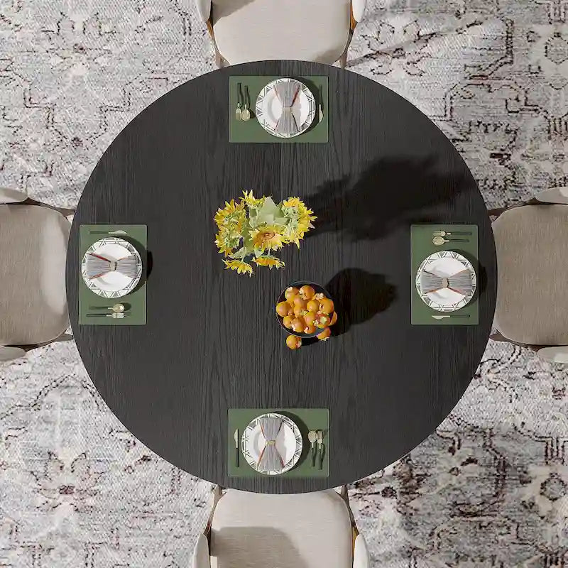 Black Round Dining Table for 4–6 People, 47.25-Inch