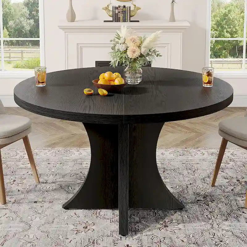 Black Round Dining Table for 4–6 People, 47.25-Inch