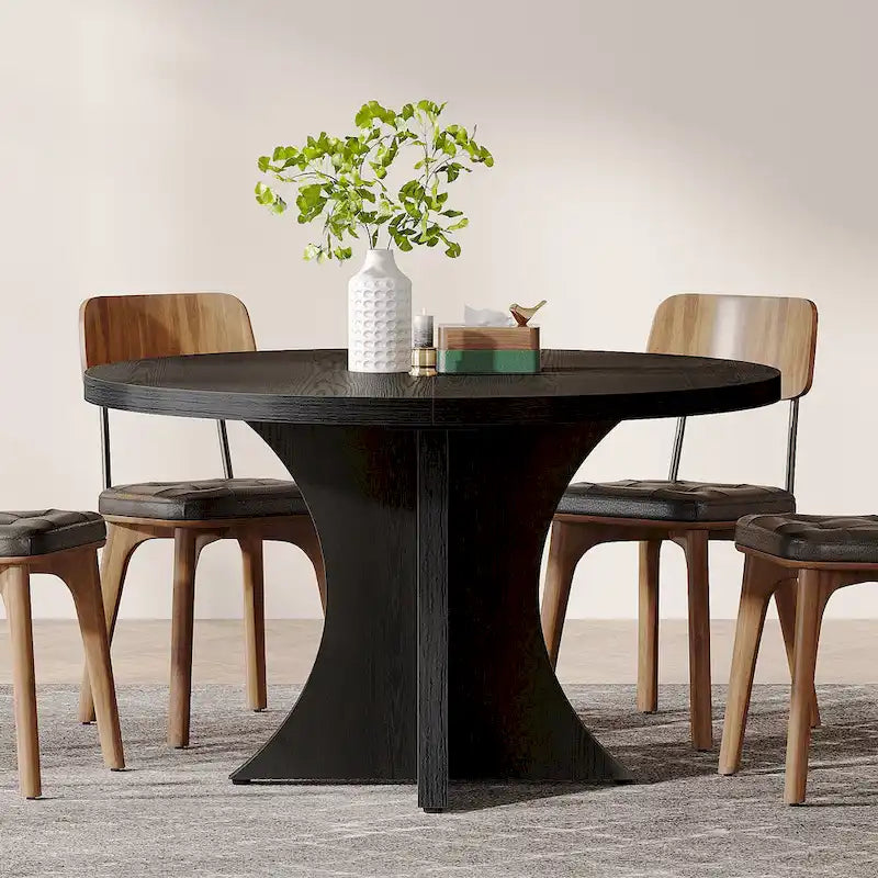 Black Round Dining Table for 4–6 People, 47.25-Inch