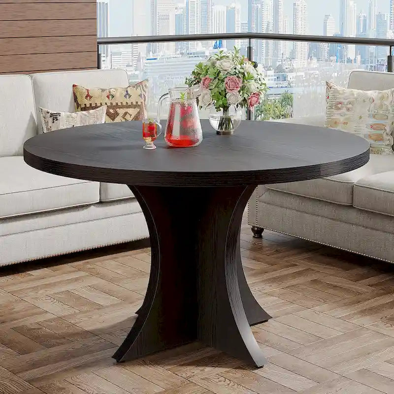 Black Round Dining Table for 4–6 People, 47.25-Inch