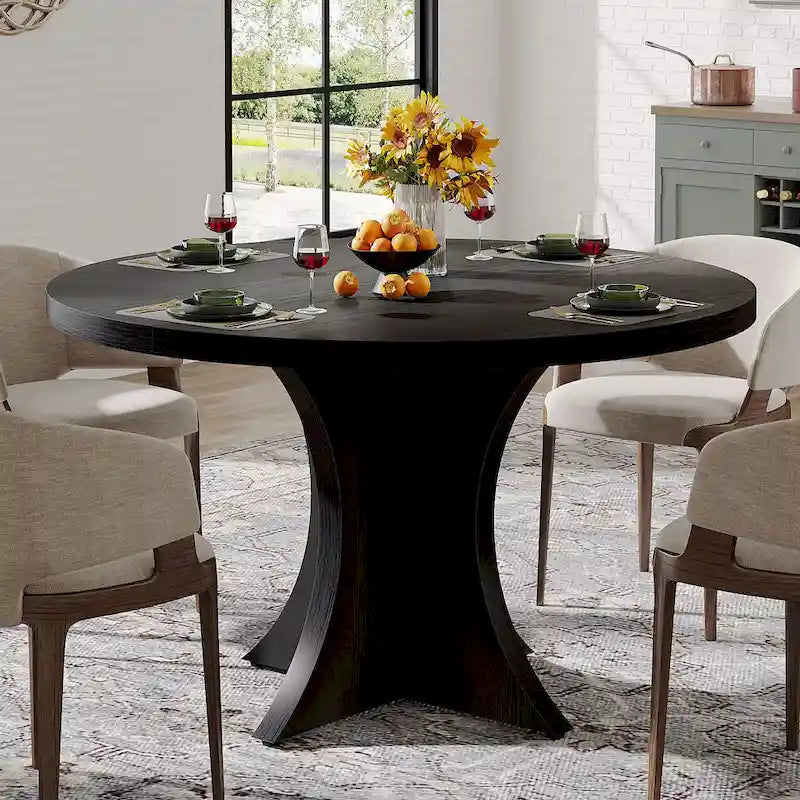 Black Round Dining Table for 4–6 People, 47.25-Inch