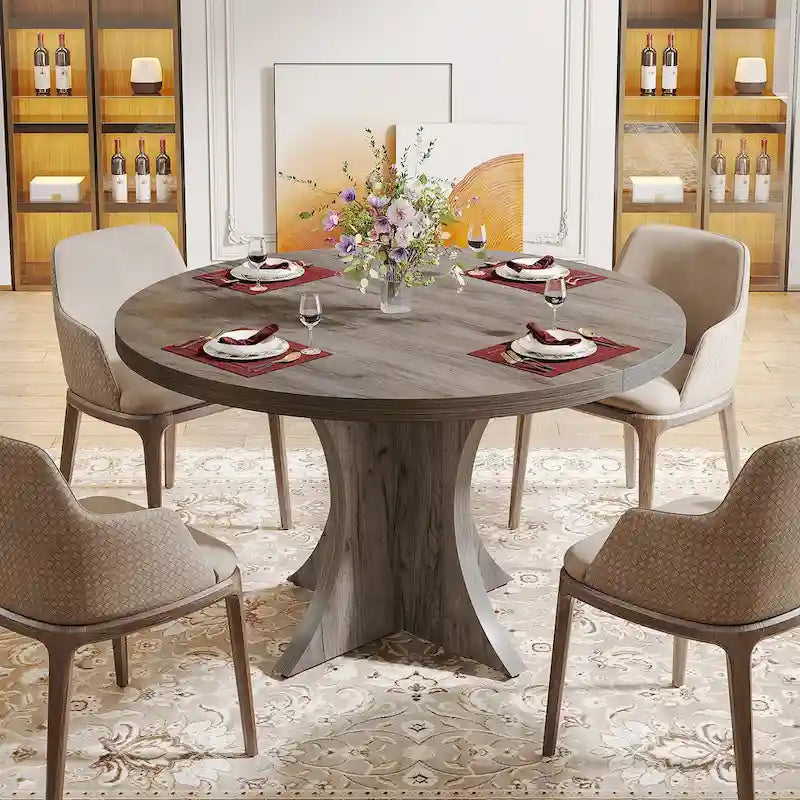 Black Round Dining Table for 4–6 People, 47.25-Inch