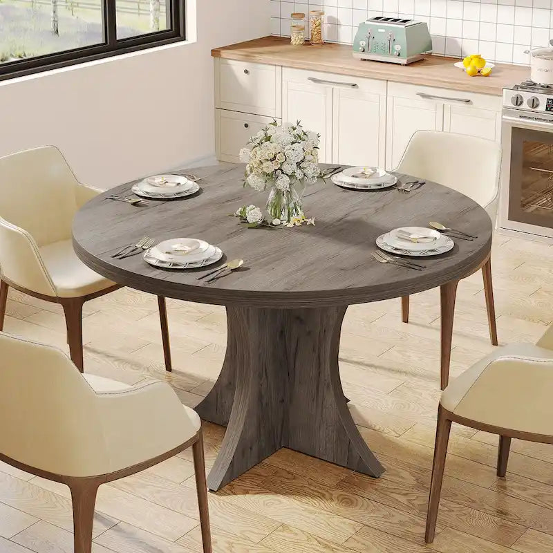 Black Round Dining Table for 4–6 People, 47.25-Inch