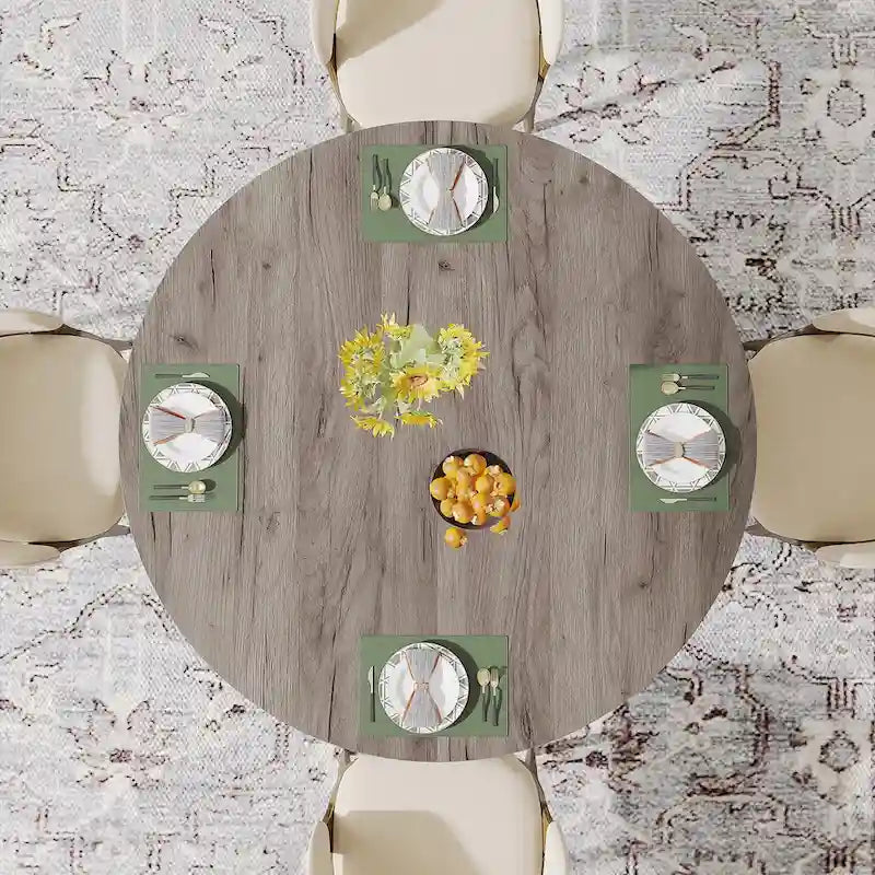 Black Round Dining Table for 4–6 People, 47.25-Inch