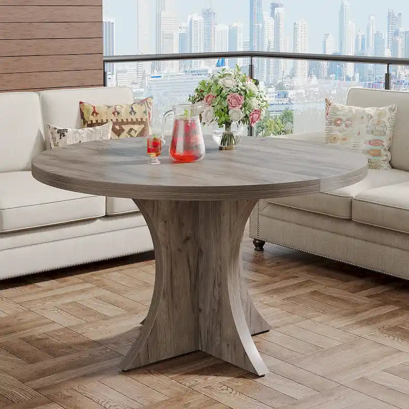 Black Round Dining Table for 4–6 People, 47.25-Inch