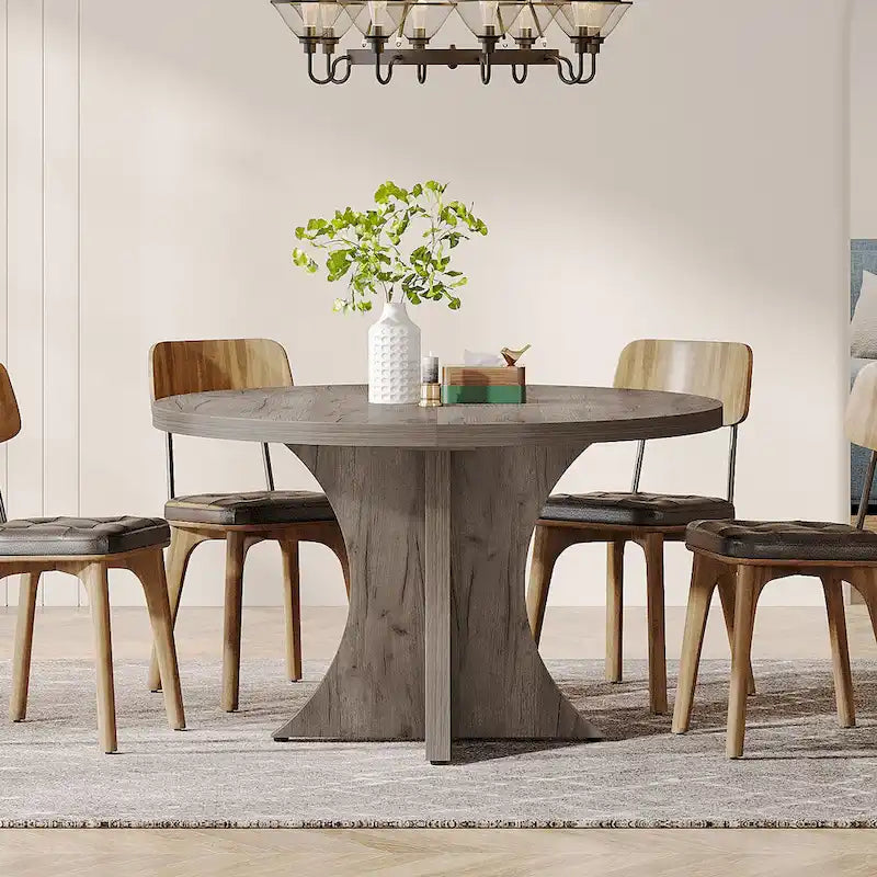 Black Round Dining Table for 4–6 People, 47.25-Inch